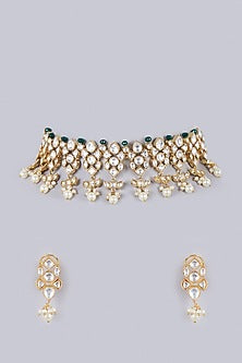 Gold Finish Kundan Polki Choker Necklace Set