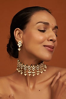 Gold Finish Kundan Polki Choker Necklace Set