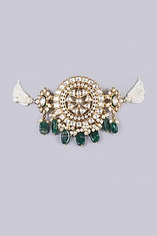 Gold Finish Emerald Beaded Choker Necklace