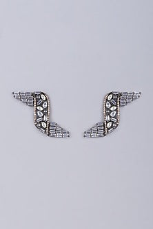 Black Rhodium Finish Kundan Polki & Zircon Stud Earrings