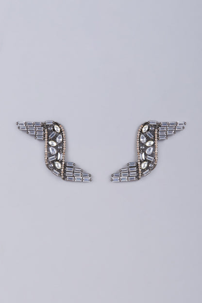 Black Rhodium Finish Kundan Polki & Zircon Stud Earrings