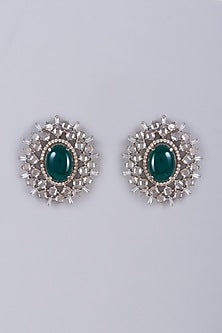 White Finish Zircon Stud Earrings