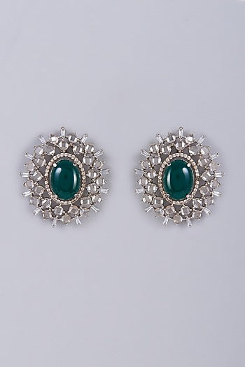 White Finish Zircon Stud Earrings