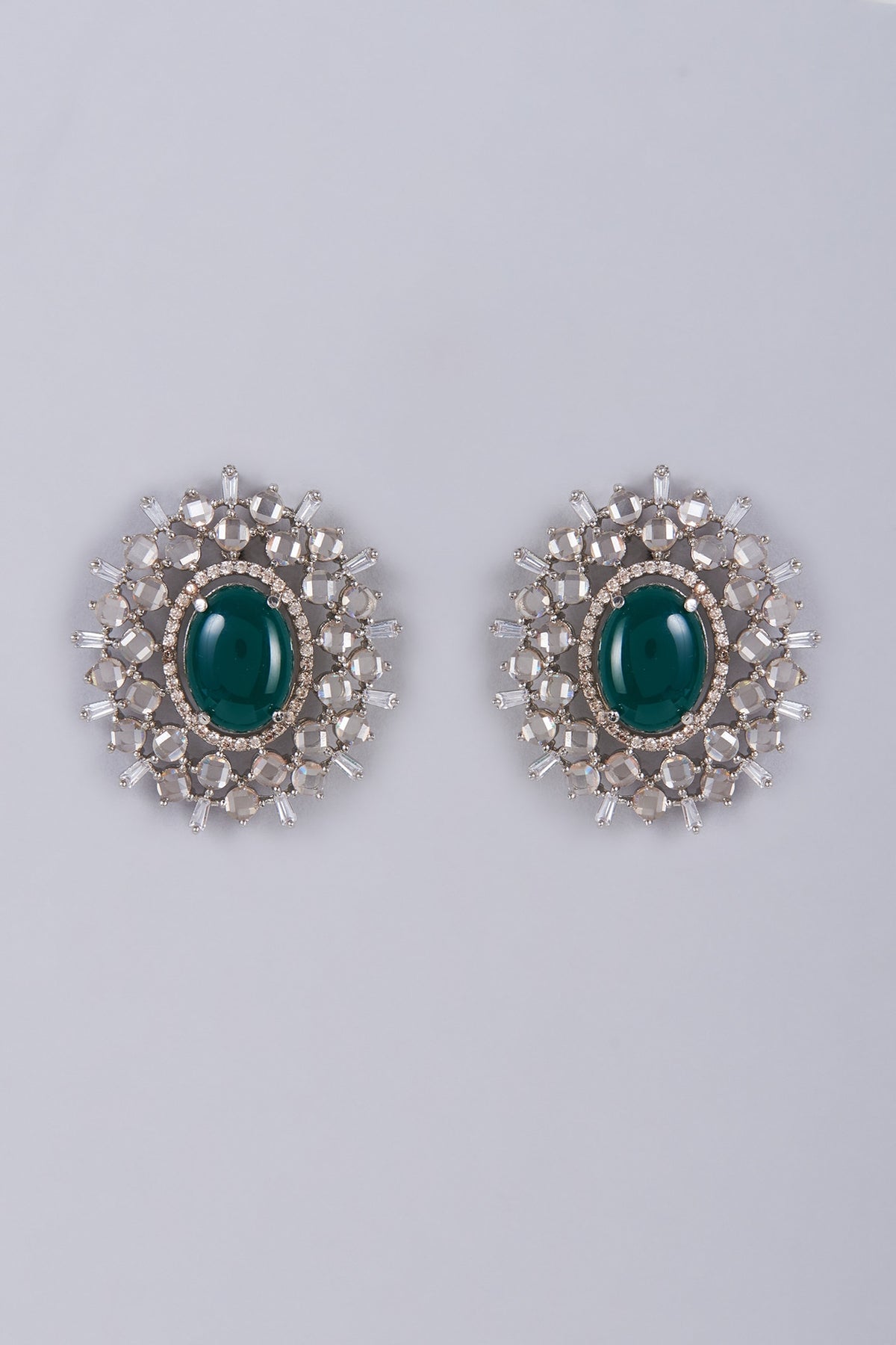White Finish Zircon Stud Earrings