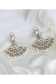 Two Tone Finish Dangler Earrings With Pearls