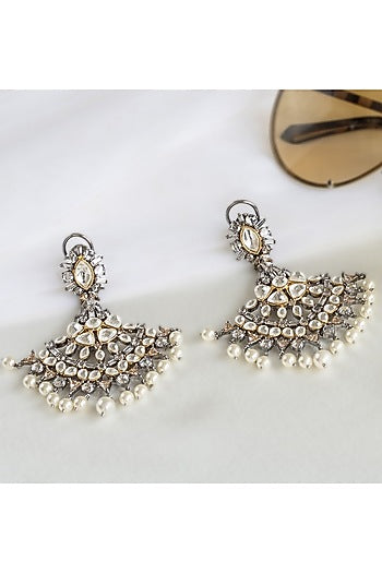 Two Tone Finish Dangler Earrings With Pearls