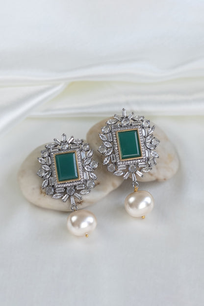 Two Tone Finish Emerald Stud Earrings