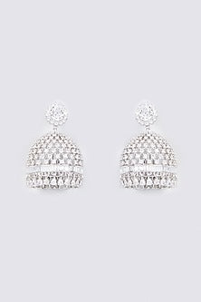 White Rhodium Finish Zircon Jhumka Earrings