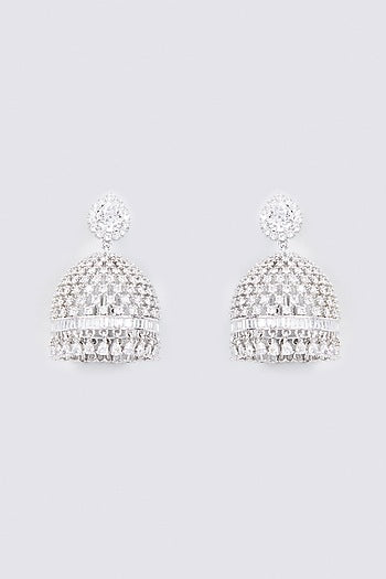 White Rhodium Finish Zircon Jhumka Earrings