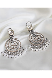 Two Tone Finish Dangler Earrings With Kundan & Pearls