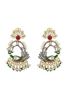 Gold Plated Enameled Peacock Earrings