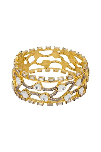 Gold Plated Kundan Kada Cuff