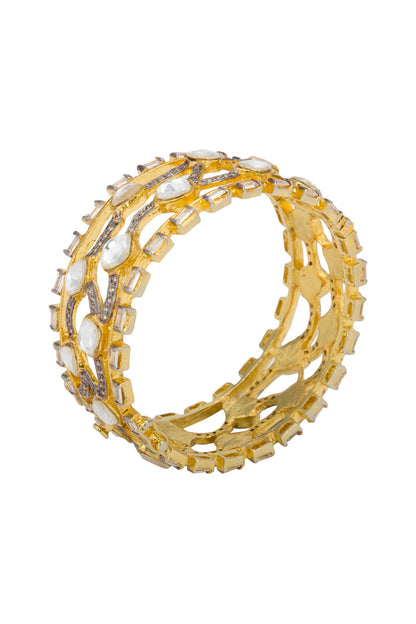 Gold Plated Kundan Kada Cuff