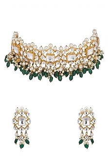 Gold Plated Emerald Choker Necklace Set