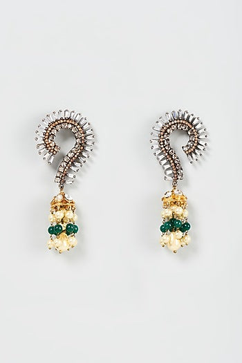 Two Tone Finish Zircon & Polki Dangler Earrings