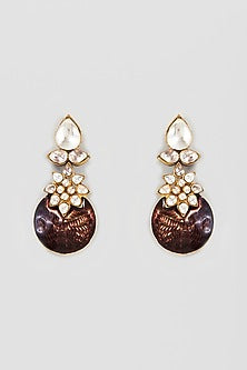 Gold Plated Kundan Polki Enamelled Dangler Earrings