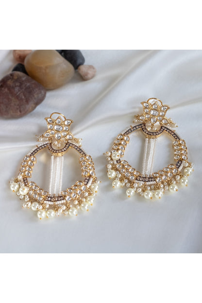 Gold Finish Kundan Polki & Pearls Dangler Earrings