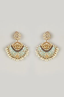Gold Plated Kundan Polki Enamelled Chandbali Earrings