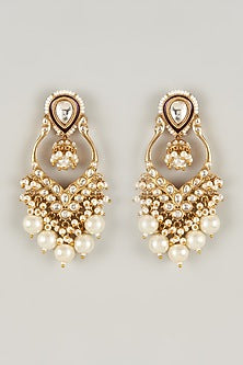 Gold Plated Kundan Polki & Pearl Chandbali Earrings
