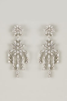 White Rhodium Finish Zircon Dangler Earrings