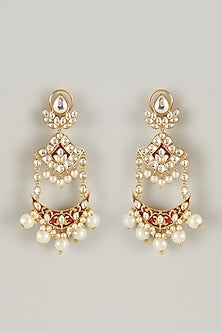 Gold Plated Kundan Polki & Pearl Chandbali Earrings
