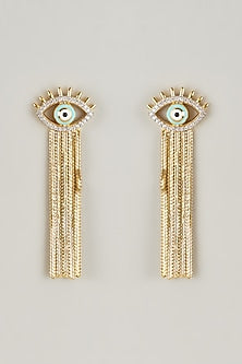 Gold Plated Evil Eye Dangler Chain Earrings