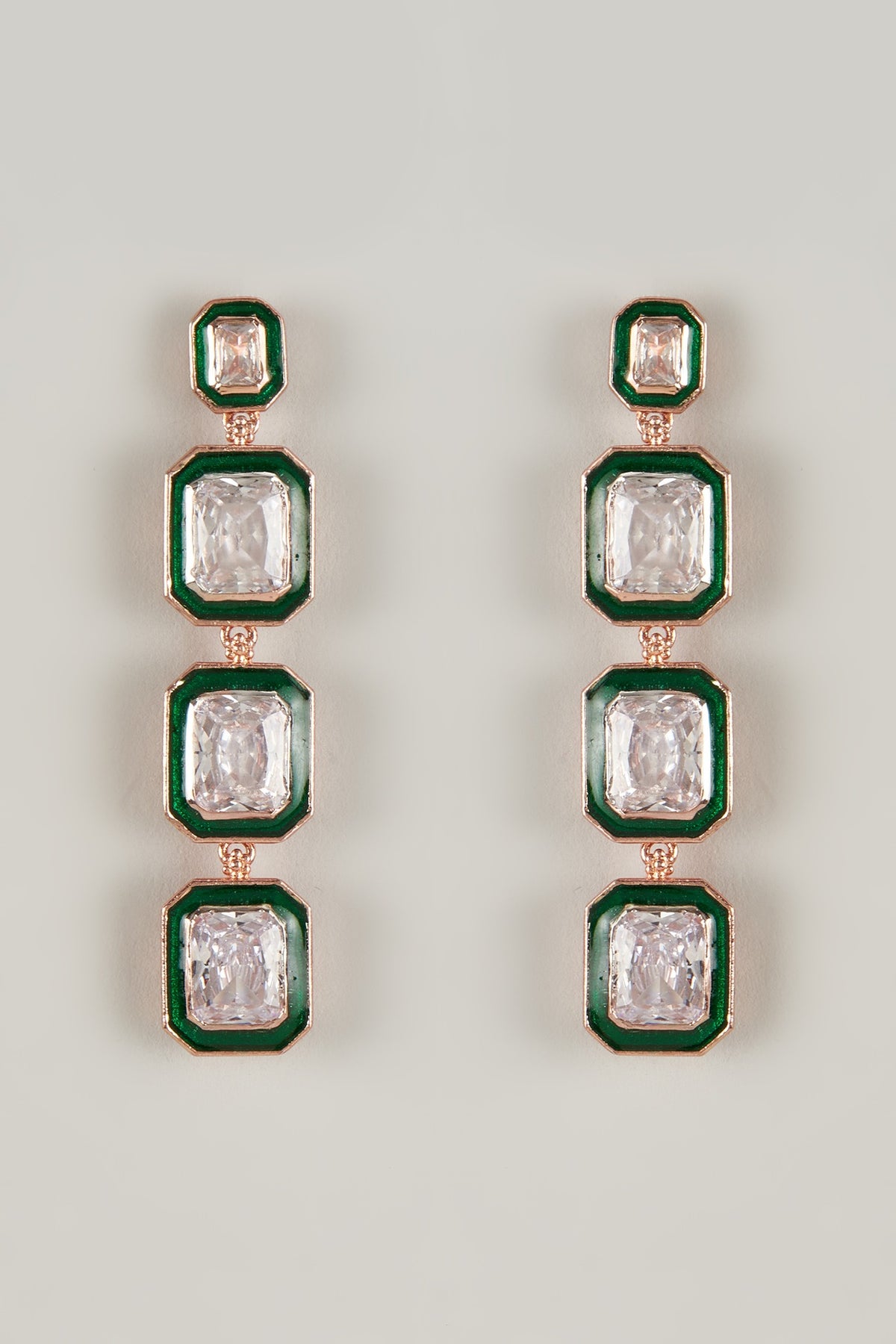 Gold Plated Zircon Enamelled Dangler Earrings