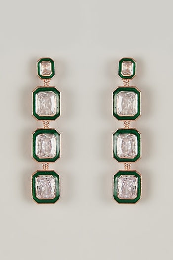 Gold Plated Zircon Enamelled Dangler Earrings