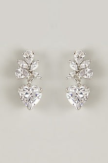 White Rhodium Finish Zircon Stud Earrings