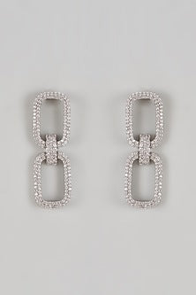 White Rhodium Finish Zircon Dangler Earrings