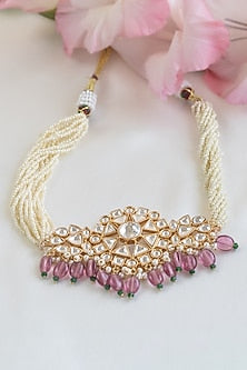 Gold Finish Kundan Polki Choker Necklace