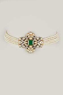 Two Tone Finish Kundan Polki & Emerald Stone Choker Necklace