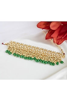 Gold Finish Kundan Polki & Pearls Choker Necklace