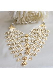 Gold Finish Kundan & White Pearls Long Necklace