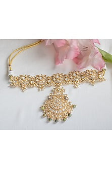 Gold Finish Choker Necklace With Kundan Polki