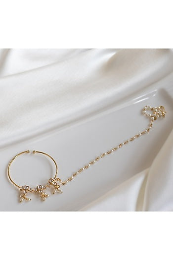 Gold Finish Nath With Kundan & Pearls