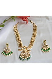 Gold Finish Kundan Polki & Pearls Choker Necklace Set