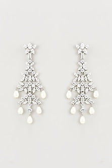 White Rhodium Finish Zircon Stud Earrings