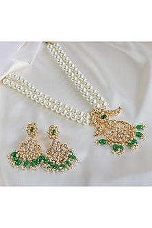 Gold Finish Necklace Set With Kundan Polki