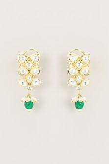 Gold Finish Green Bead & Kundan Polki Choker Necklace Set