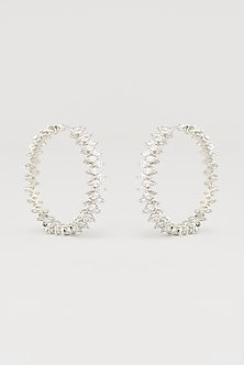 White Rhodium Finish Zircon & Marquise Bali Earrings