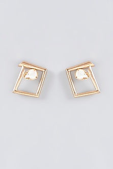 Gold Finish Uncut Pearl Stud Earrings