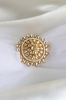 Gold Finish Kundan Polki Ring