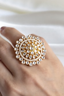 Gold Finish Kundan Polki Ring