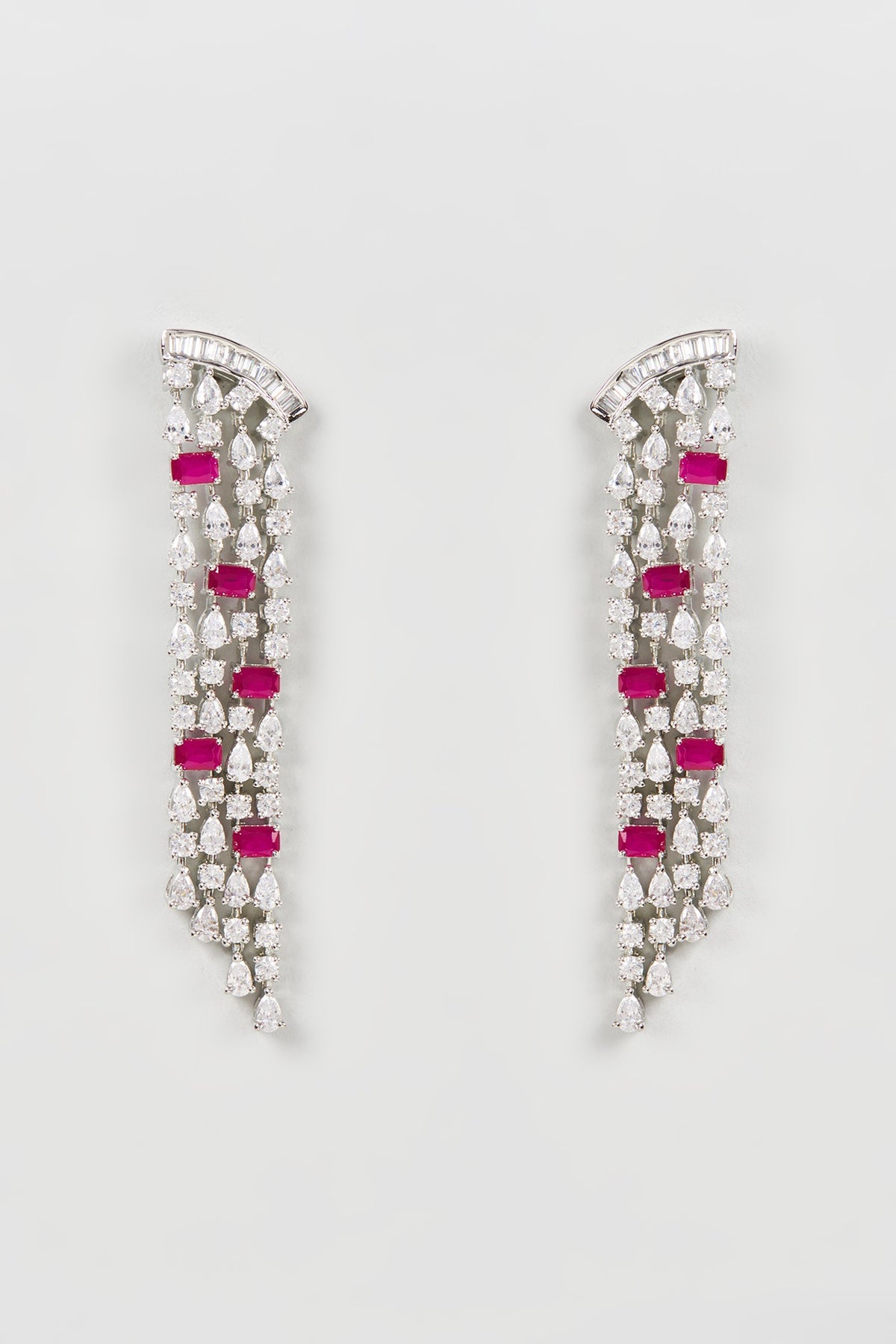 White Finish Faux Diamond Dangler Earrings