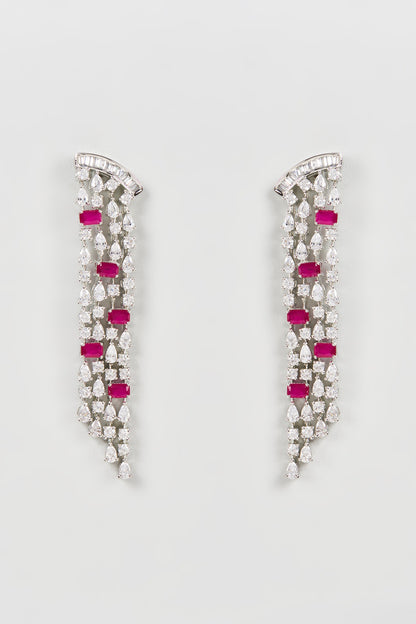White Finish Faux Diamond Dangler Earrings