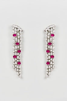 White Finish Faux Diamond Dangler Earrings