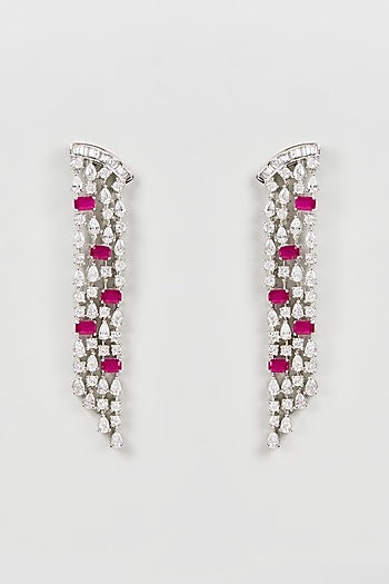 White Finish Faux Diamond Dangler Earrings