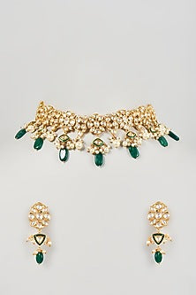 Gold Finish Kundan Polki Choker Necklace Set