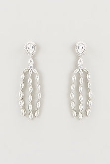 White Rhodium Finish Zircon Dangler Earrings